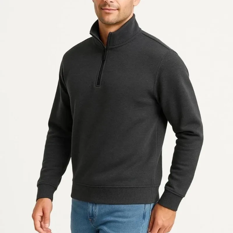 Muška antracit stojeći ovratnik polu patentni zatvarač 3 niti pamučna sweatshirt