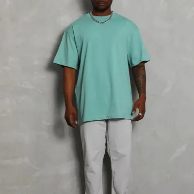 Bărbați Mentă Verde Oversize Guler Bicicletă Simplu Tricou de Vară 4
