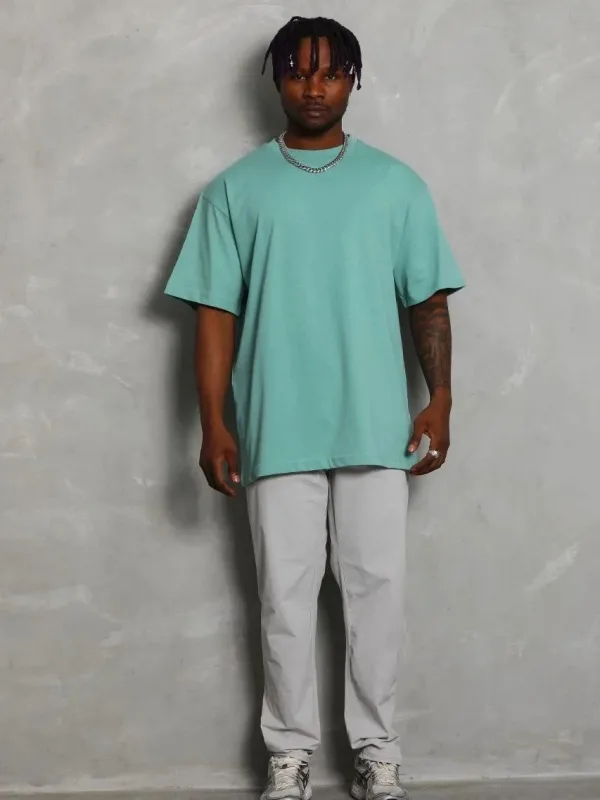 Bărbați Mentă Verde Oversize Guler Bicicletă Simplu Tricou de Vară 4
