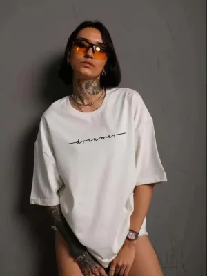 Damski biały oversize rowerowy kołnierz z nadrukiem T-shirt