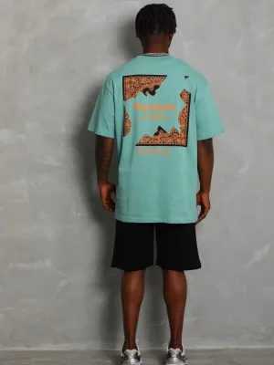 Férfi mentazöld oversized bicikli nyakú nyomott póló