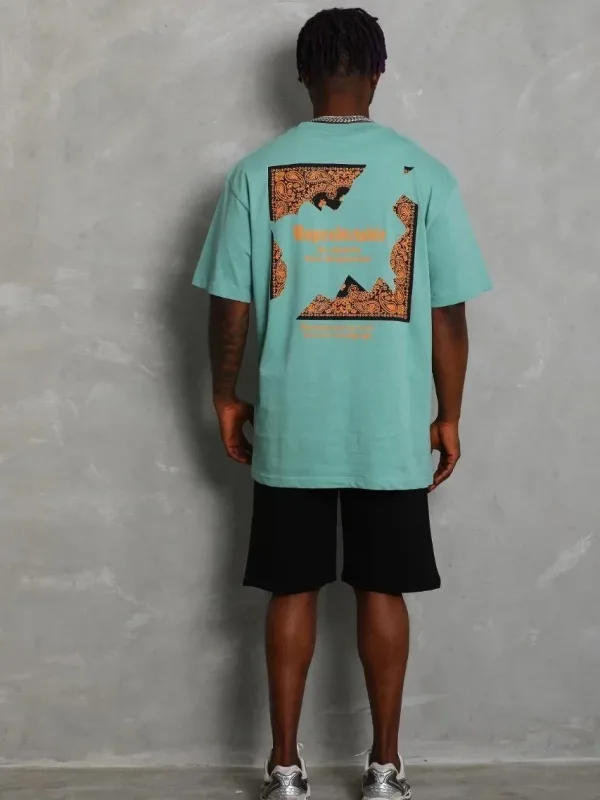 Férfi mentazöld oversized bicikli nyakú nyomott póló 1