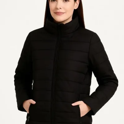 Women's Black Waterproof Quilted Lined Zippered Bomber Jacket 3