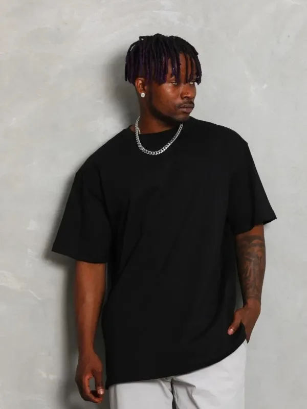 Машка Црна Oversize Бициклет Јака Едноставна Летна T-маица 4