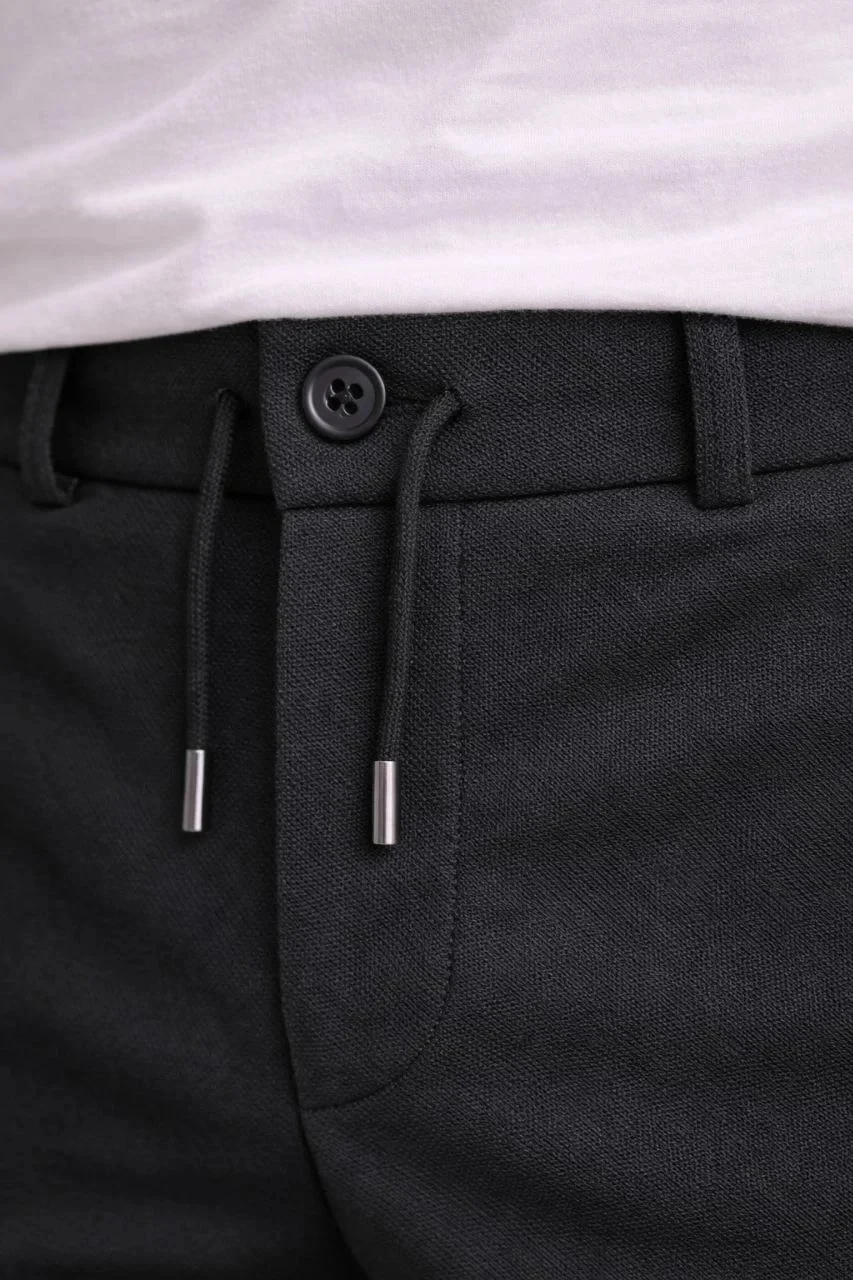 Erkek Siyah Modern Kesim Duble Paça Cepli Pantolon