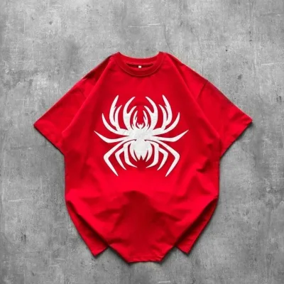 Ženska Crvena Oversize Pauk Print Bicikli Kragna Majica 4