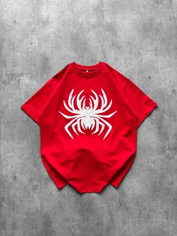 Ženska Crvena Oversize Pauk Print Bicikli Kragna Majica 4