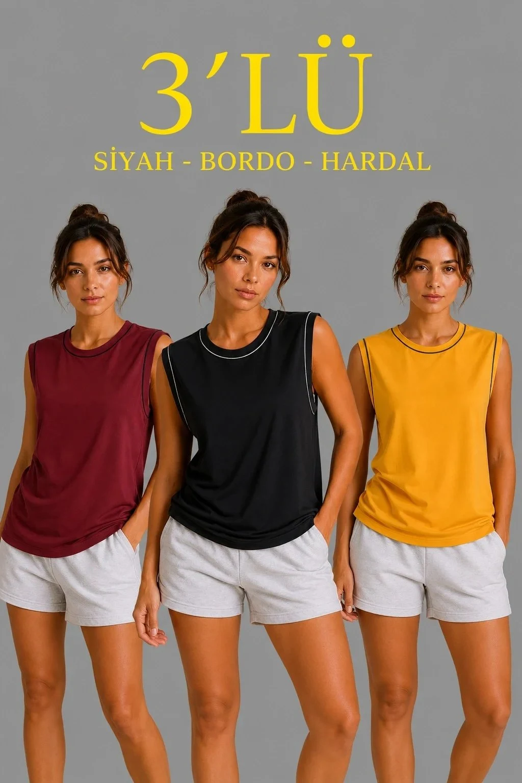 Γυναικείο Σετ 3 Τεμαχίων Αμάνικο Αθλητικό Tank Top με Στρογγυλή Λαιμόκοψη