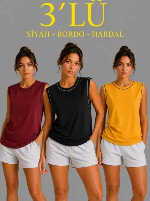 Γυναικείο Σετ 3 Τεμαχίων Αμάνικο Αθλητικό Tank Top με Στρογγυλή Λαιμόκοψη
