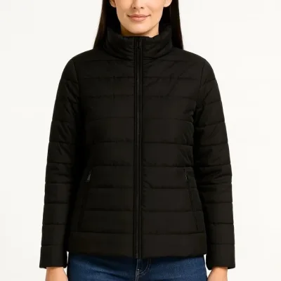 Women's Black Waterproof Quilted Lined Zippered Bomber Jacket 7