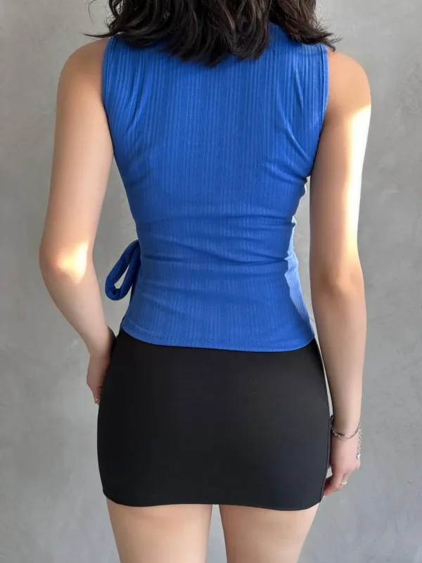 Strap Front Cross Tie Blouse Fuchsia 5