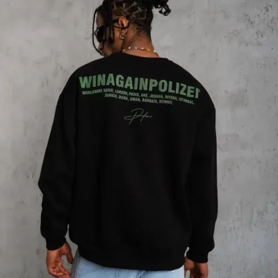 Men's Black Oversize Crew Neck 3-Thread Cotton Printed Sweatshirt 1