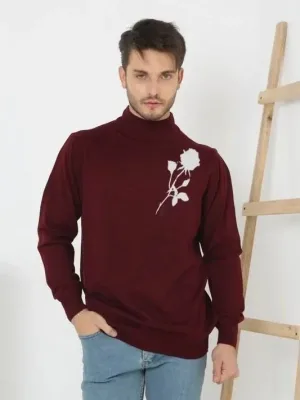 Muški Bordo Polu Ribar Izrez Štampani Triko Džemper