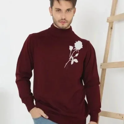 Muški Bordo Polu Ribar Izrez Štampani Triko Džemper 1