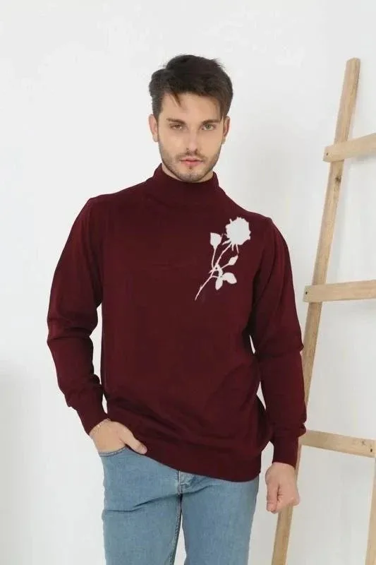 Muški Bordo Polu Ribar Izrez Štampani Triko Džemper