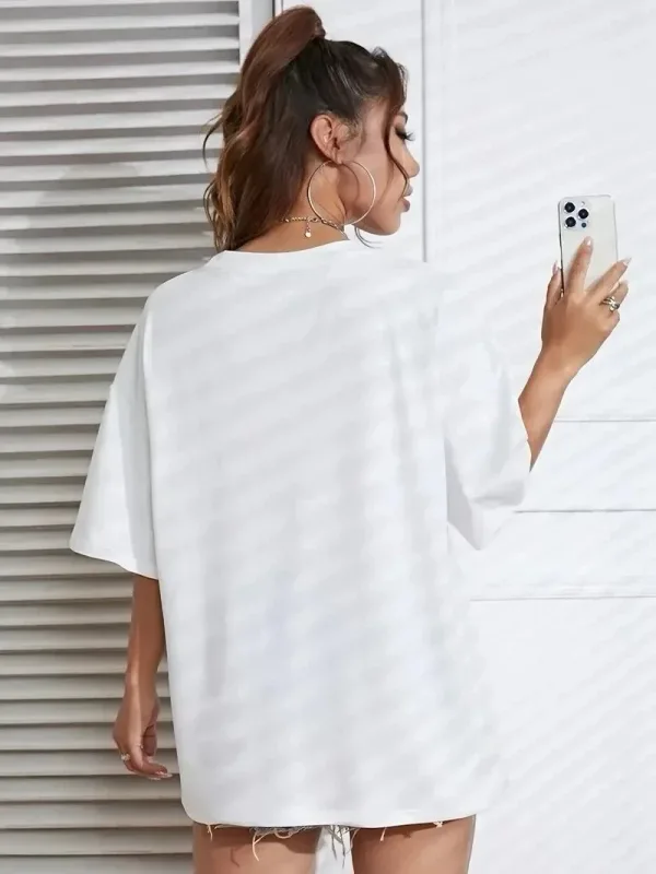 Ženska Bela Oversize Bicikli Kragna Print Majica 2