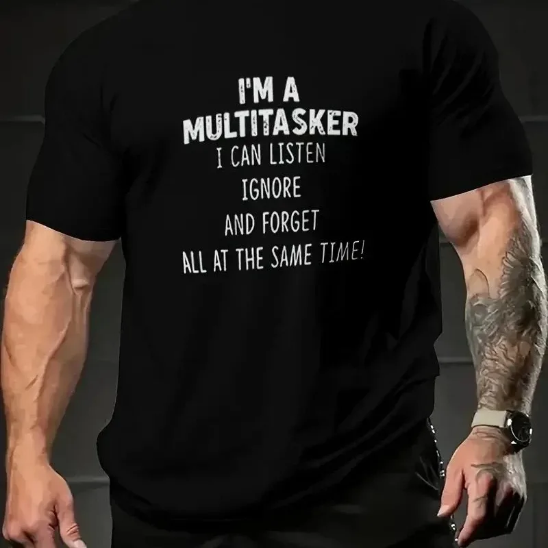 Pánske čierne vtipný multitasker potlač krátky rukáv tričko