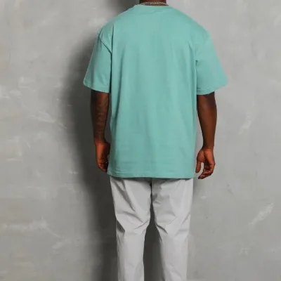 Bărbați Mentă Verde Oversize Guler Bicicletă Simplu Tricou de Vară 2