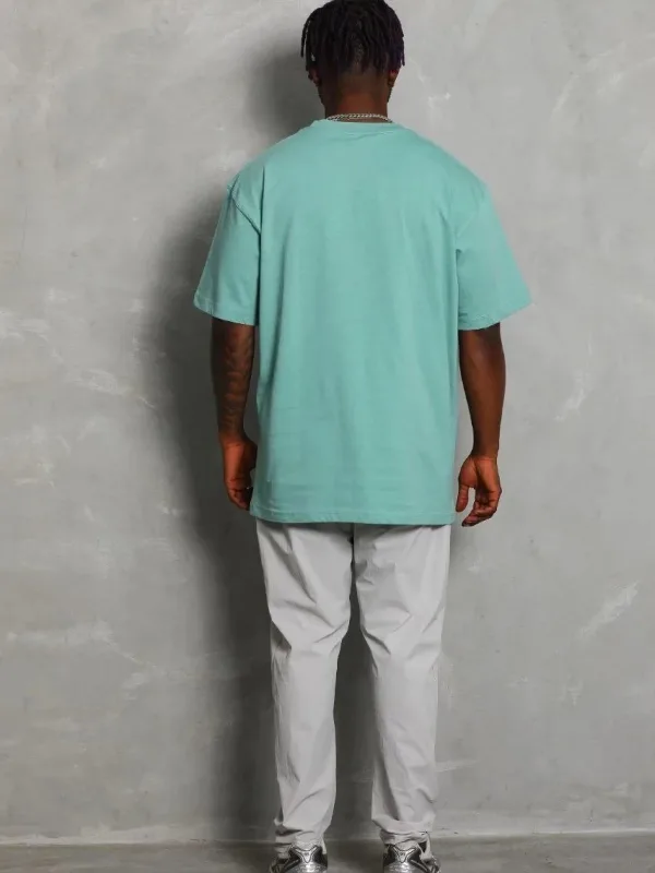 Bărbați Mentă Verde Oversize Guler Bicicletă Simplu Tricou de Vară 2