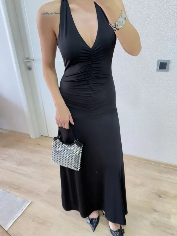 Neagra Decolteu Spate Lunga Femeie 3