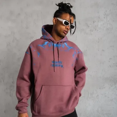 Bărbați Trandafir Uscat 3 Fire Bumbac Capușon Imprimat Cu Buzunar Sweatshirt 3