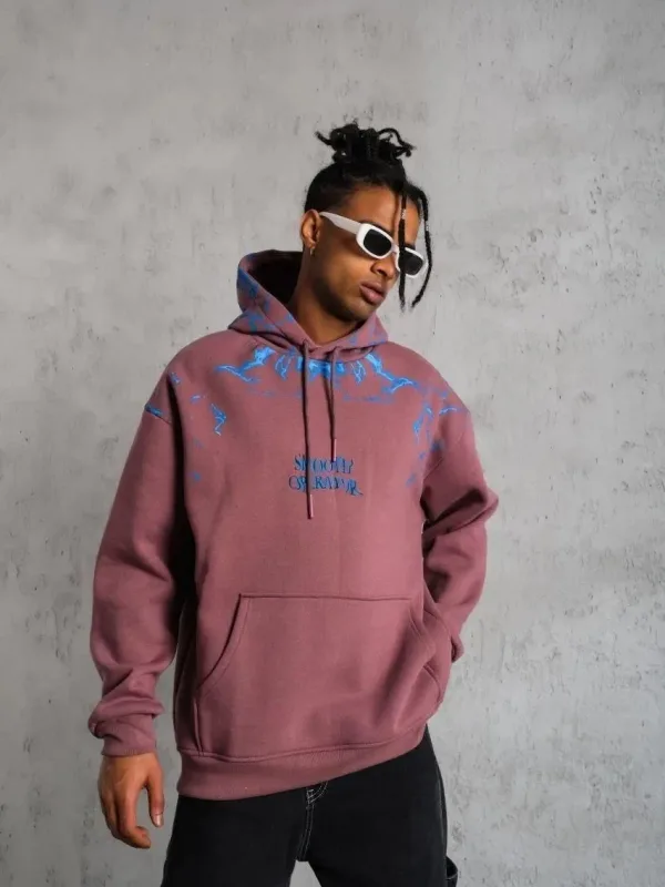 Bărbați Trandafir Uscat 3 Fire Bumbac Capușon Imprimat Cu Buzunar Sweatshirt 3