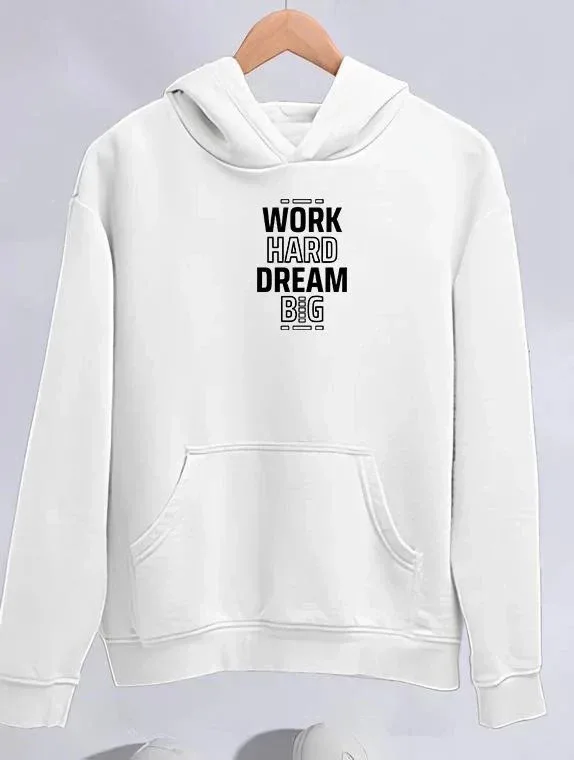 Damski Biały Oversize Kaptur Kieszeń Nadruk Bawełniany Sweatshirt 1