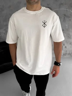 Bărbat Alb Oversize Guler Bicicletă Imprimat Tricou de Vară