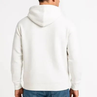 Muška bijela 3 niti pamučna puni patentni zatvarač kapuljača džep sweatshirt 2