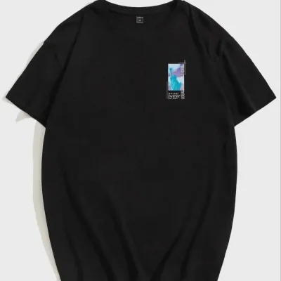 Γυναικείο Μαύρο Oversize Στρογγυλό Λαιμό Τυπωμένο T-Shirt 2