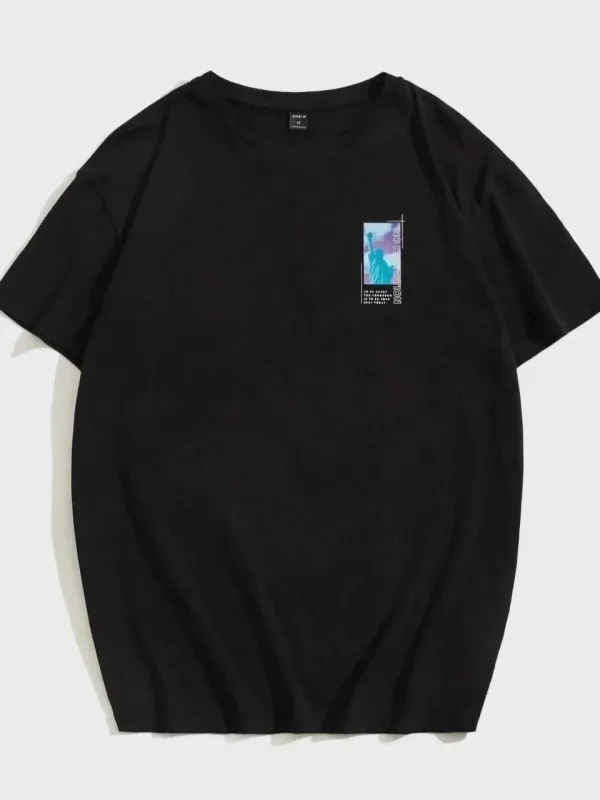 Γυναικείο Μαύρο Oversize Στρογγυλό Λαιμό Τυπωμένο T-Shirt 2