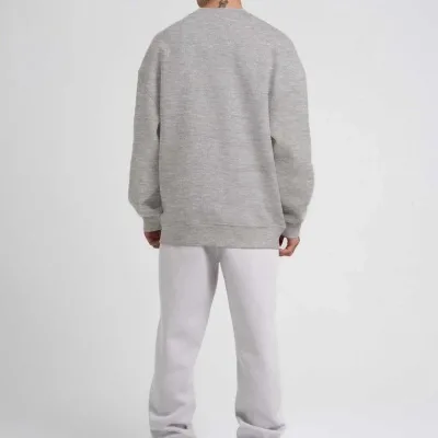 Men's Gray Oversize Crew Neck 3-Thread Cotton Sweatshirt 3