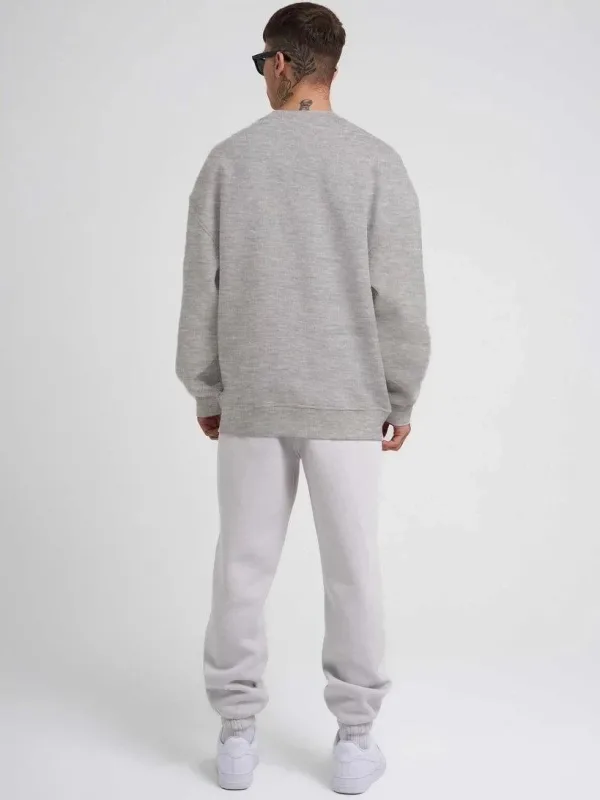 Men's Gray Oversize Crew Neck 3-Thread Cotton Sweatshirt 3