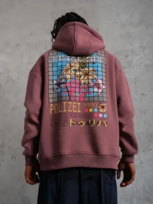 Férfi Rózsaszín Oversize 3 Szálas Pamut Nyomott Kapucnis Sweatshirt