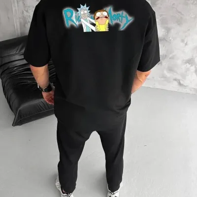 Pánske čierne bicykel golier Rick And Morty potlačené tričko 2