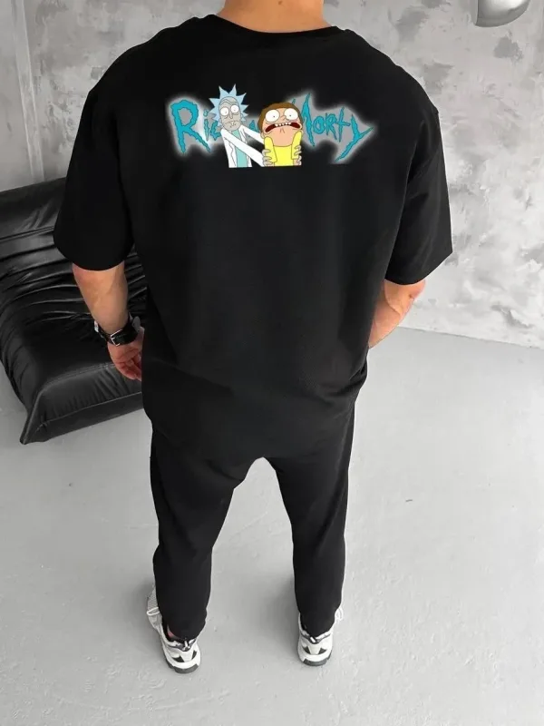 Pánske čierne bicykel golier Rick And Morty potlačené tričko 2