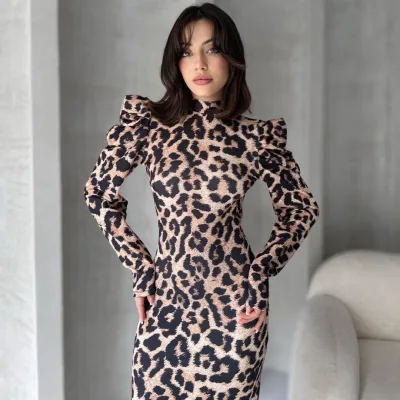 Back Cutout Leopard Pattern Dress White 2