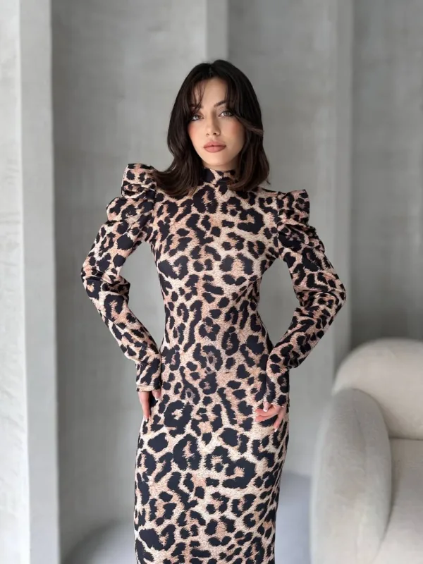 Back Cutout Leopard Pattern Dress White 2