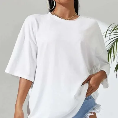 Ženski bijeli Oversize print kratki rukav Majica 2