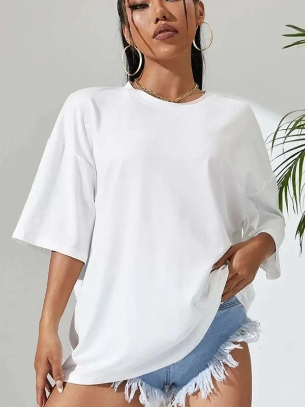 Ženski bijeli Oversize print kratki rukav Majica 2