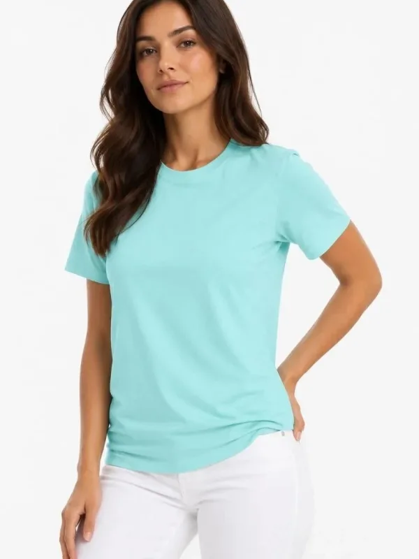 Femeie Turcoaz Slim Fit Gât Bicicletă Tricou Basic 1