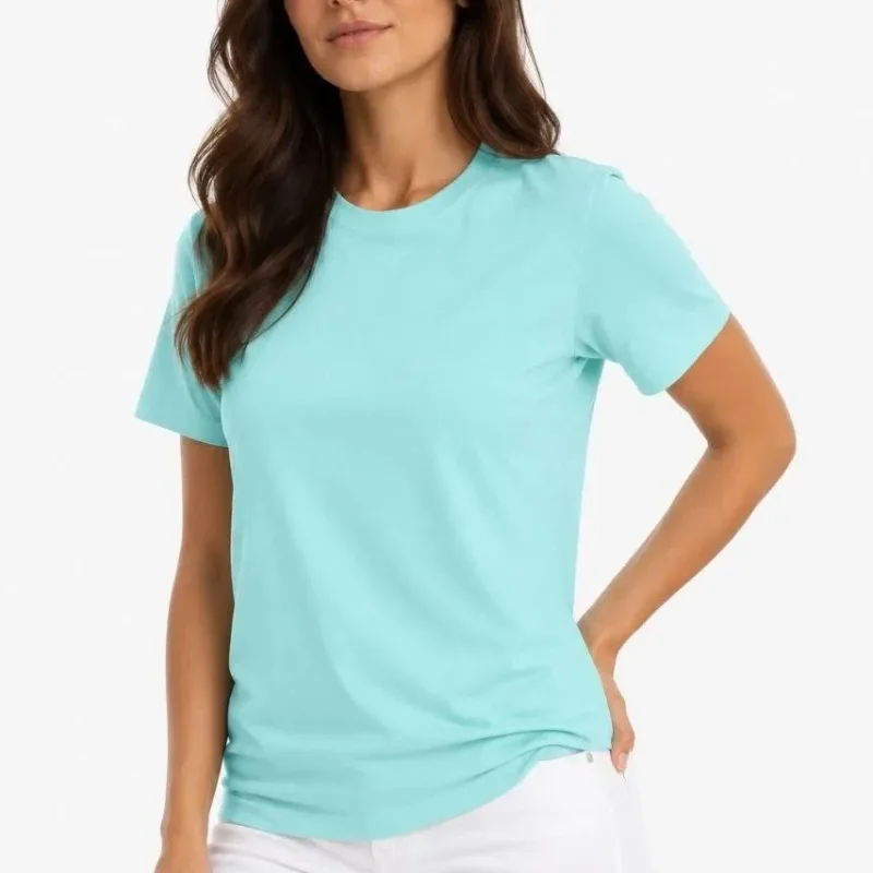Dámske tyrkysové slim fit bicykel výstrih elastan basic tričko