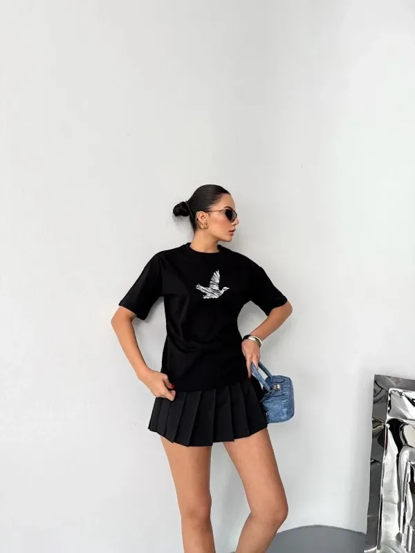 Ženska crna oversize biciklistička kragna s printom 4