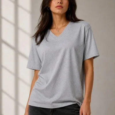 Femeie Gri Regular Decolteu V Mânecă Scurtă Tricou Basic 1