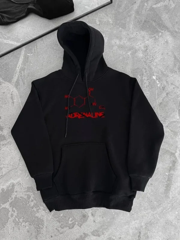 Jin Reş Oversize Kapşonlu Bêrîk Çapkirî 3 Têl Pembû Sweatshirt 1