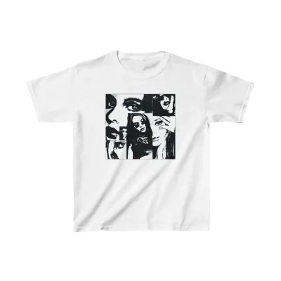 Детски бел печатен oversize велосипед јака T-shirt 1