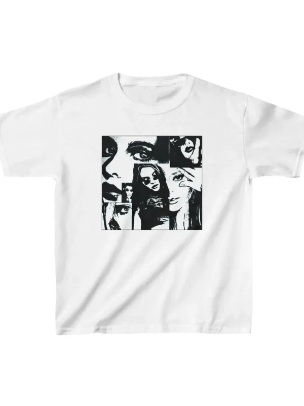 Детски бел печатен oversize велосипед јака T-shirt 1