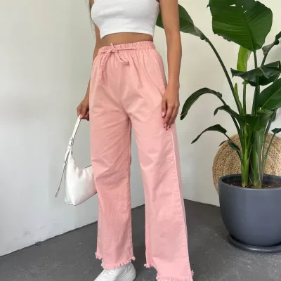 Fringed Hem Palazzo Pants Powder 2