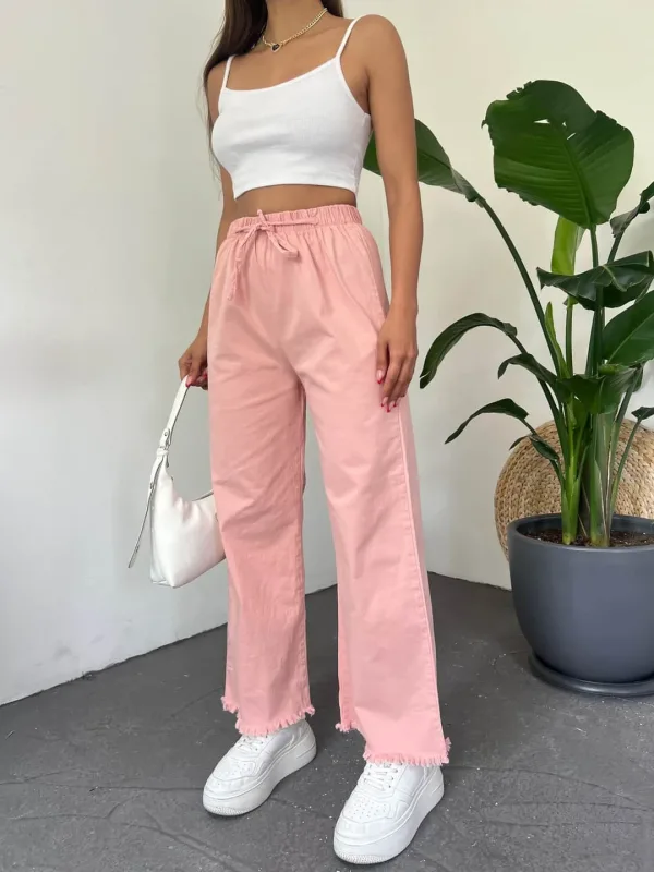 Fringed Hem Palazzo Pants Powder 2