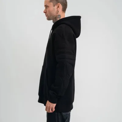 Muški crni oversize 3-nitni pamučni kapuljač s vezom, sweatshirt 4